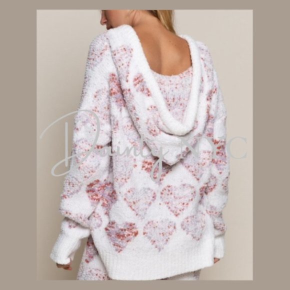 Dainty NYC Sweaters - Hearts Berber Fleece Lounge Hoodie Sweater Plush